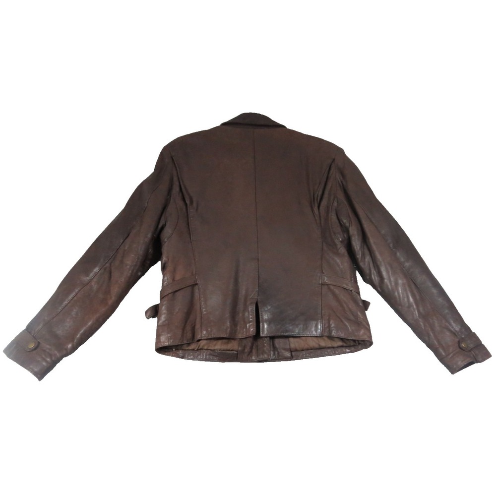 VTG 80's Banana Republic Leather Jacket Brown Safari  Moto Coat Zip Belt Korea M